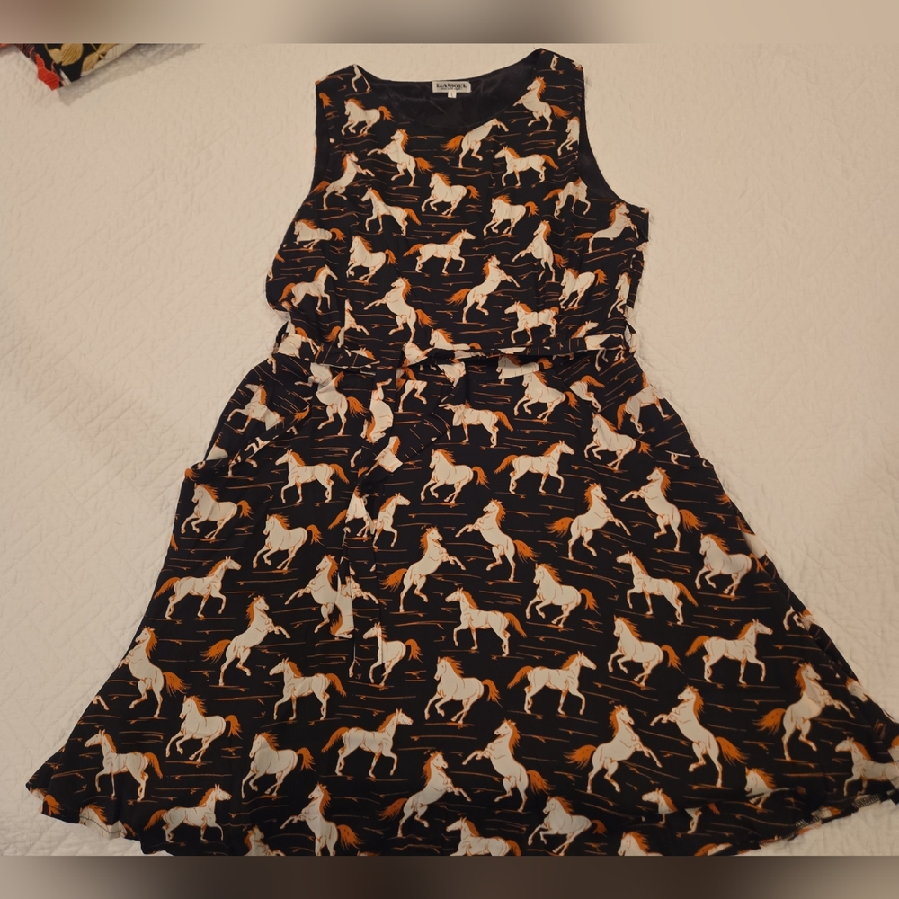 Elegant Horse Print Dress - Black and White